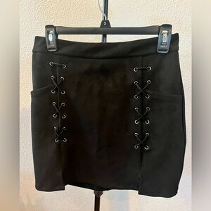 Black Lace-Up Mini Skirt
